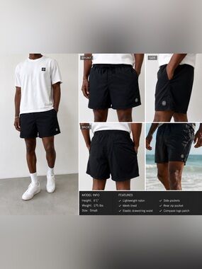 Stone Island Nylon Metal Swim Shorts Black Mesh Lined Compass Patch Men’s Small